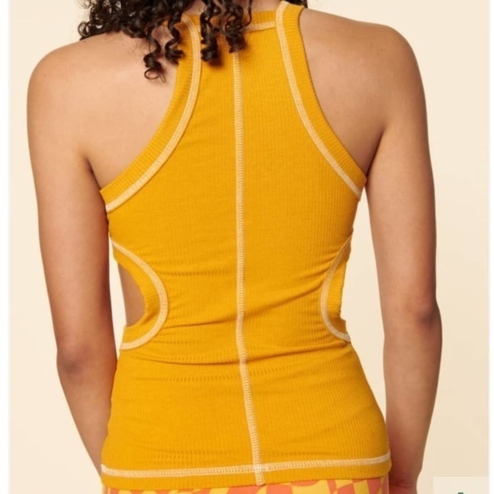 Boho Mustard Cut Out Tank Top Casual Warm Weather Top Size Large - Picture 5 of 6